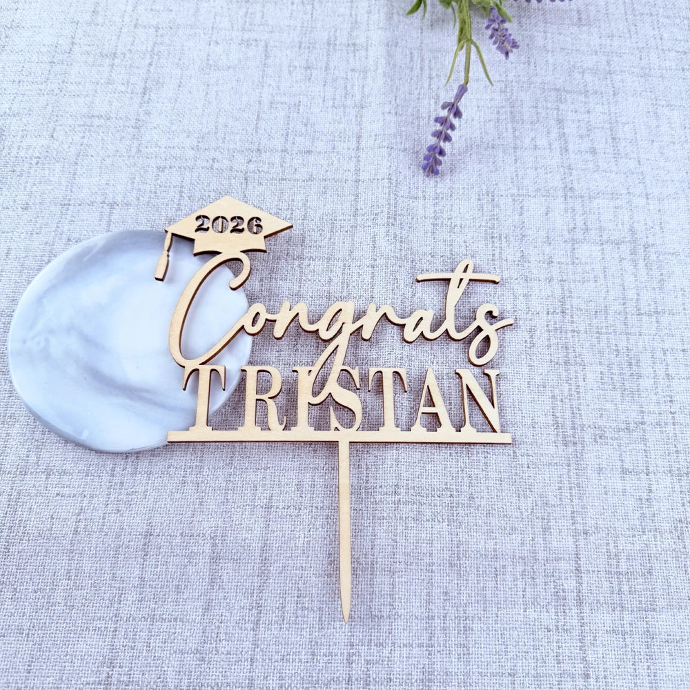 Personalized Congrats Grad Cake Topper Custom Name Graduation Cap Cake Decoration for High School & College Graduation Party