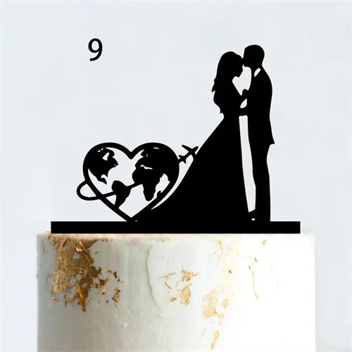 Mr & Mrs Travel Wedding Cake Topper World Map Bride Groom Acrylic Wood Voyage Wedding Theme Couples Anniversary Party Decoration