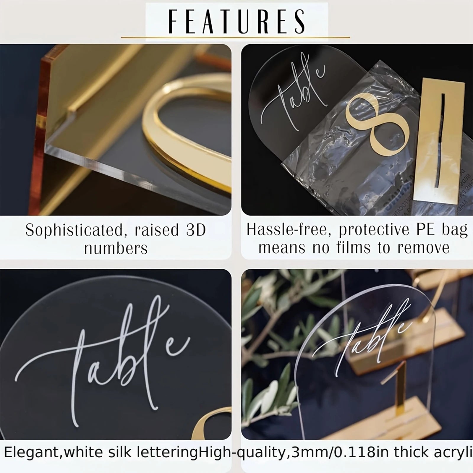 Acrylic Table Number Signs 10 Pcs Set Clear Table Number Cards for Wedding Restaurant& Graduation Activities