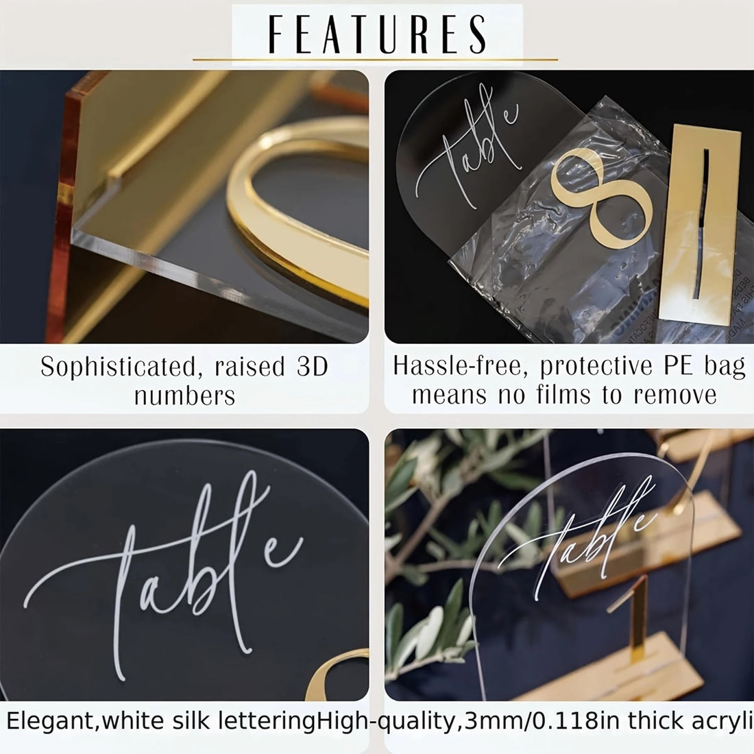 Acrylic Table Number Signs 10 Pcs Set Clear Table Number Cards for Wedding Restaurant& Graduation Activities