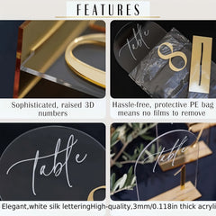 Acrylic Table Number Signs 10 Pcs Set Clear Table Number Cards for Wedding Restaurant& Graduation Activities