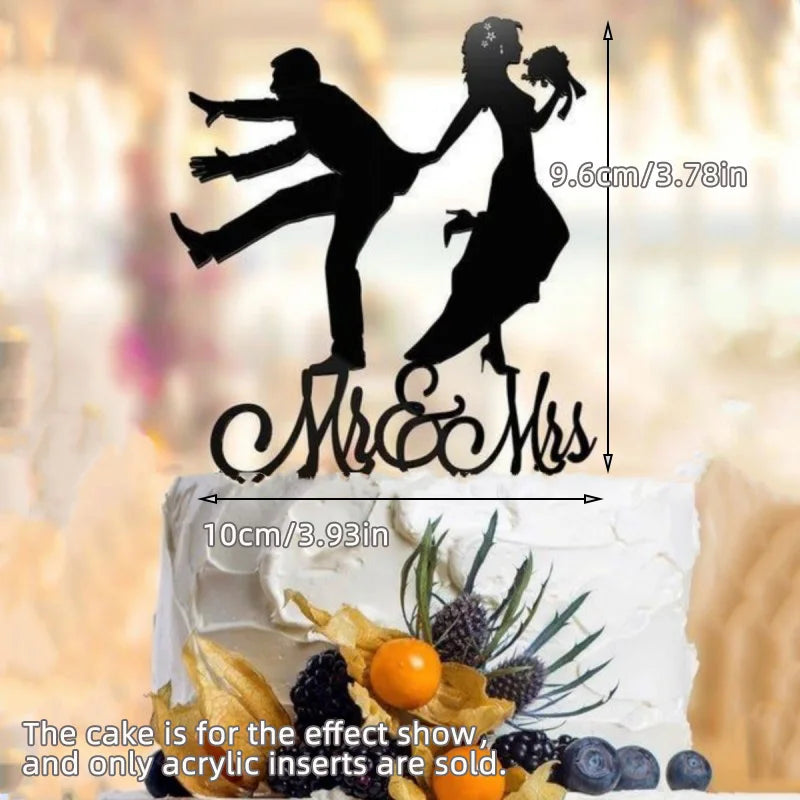 Ins Mr&Mrs Happy Wedding Cake Topper Black Acrylic Bride Groom Valentine's Day Party Cake Topper Wedding Gift Dessert Decoration