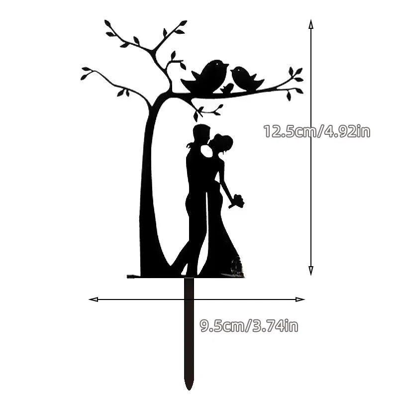 Ins Mr&Mrs Happy Wedding Cake Topper Black Acrylic Bride Groom Valentine's Day Party Cake Topper Wedding Gift Dessert Decoration