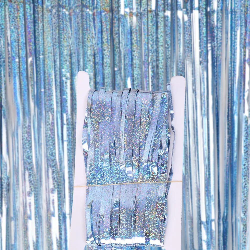 Metallic Tinsel Foil Fringe Curtains Photo Backdrop Glitter Streamers Foil Fringe Backdrop Curtain for Xmas Wedding Background