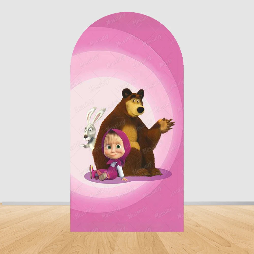 Children's Birthday Theme Arch Backdrop Girl and Bear Baby Shower Party Decor Kids Baptism Photo Photography Background Supplies