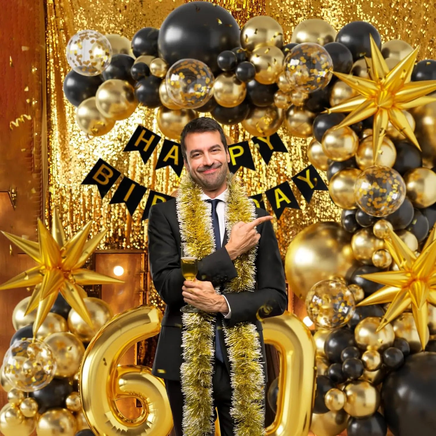 50th Birthday Decorations for Men and Women, Happy 60th Birthday Banner Balloons Arch Kit, Black and Gold 40 Balloon Numbers