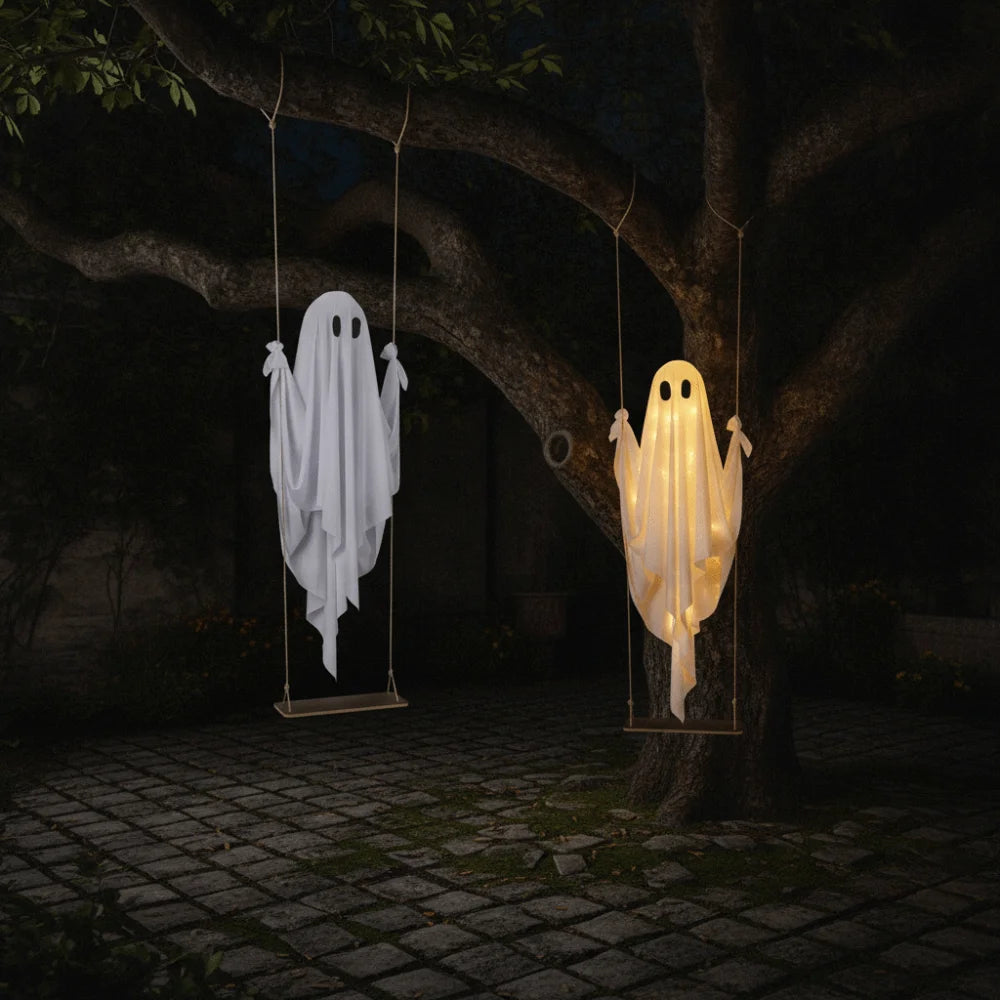 Halloween Hanging Swing Ghost with LED Lights & Remote Control