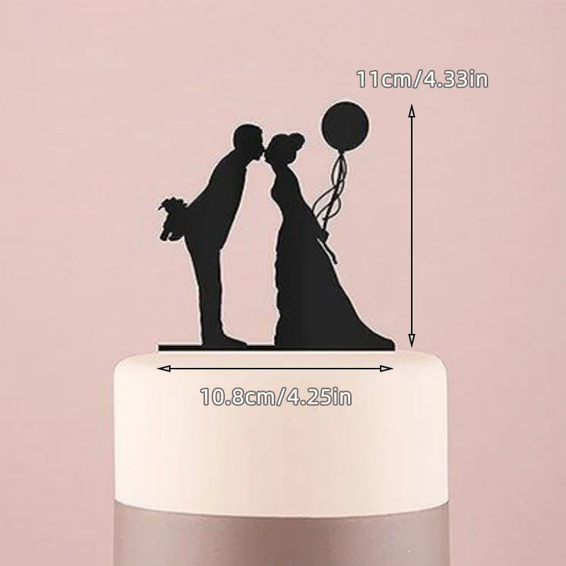 Ins Mr&Mrs Happy Wedding Cake Topper Black Acrylic Bride Groom Valentine's Day Party Cake Topper Wedding Gift Dessert Decoration