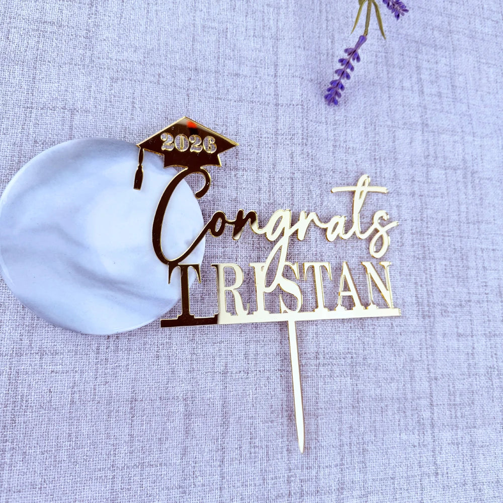Personalized Congrats Grad Cake Topper Custom Name Graduation Cap Cake Decoration for High School & College Graduation Party