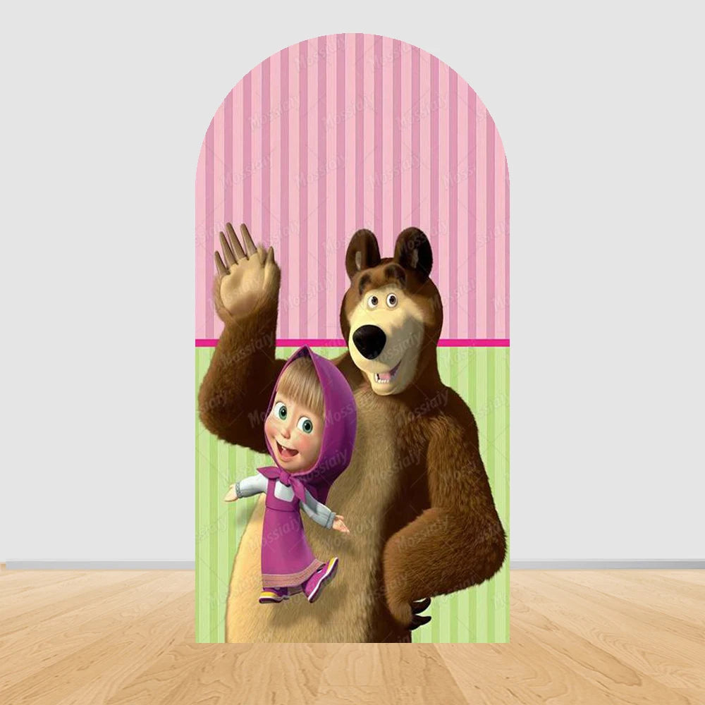 Children's Birthday Theme Arch Backdrop Girl and Bear Baby Shower Party Decor Kids Baptism Photo Photography Background Supplies