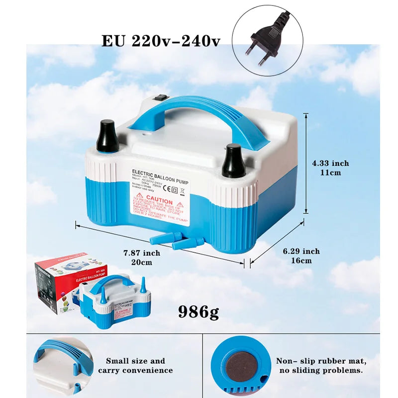 220V Electric Balloon Air Pump Inflator Dual-Nozzle Latex Globos Machine Blower for Birthday Party Arch Column Stand Inflatable