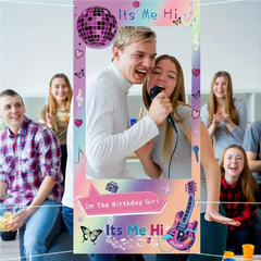 Music Party Pink Photo Booth Props Frame Disco Backdrop Birthday Party Decorations Violin Concert Butterfly Photography Backgrou