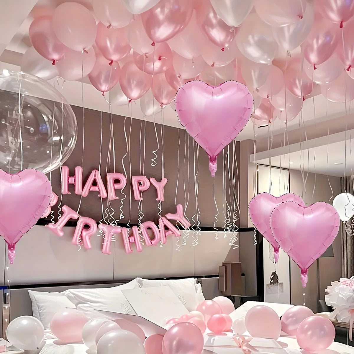 Pink balloon set LOVE birthday letter aluminum film balloon colorful confetti balloon for princess tea party birthday proposal