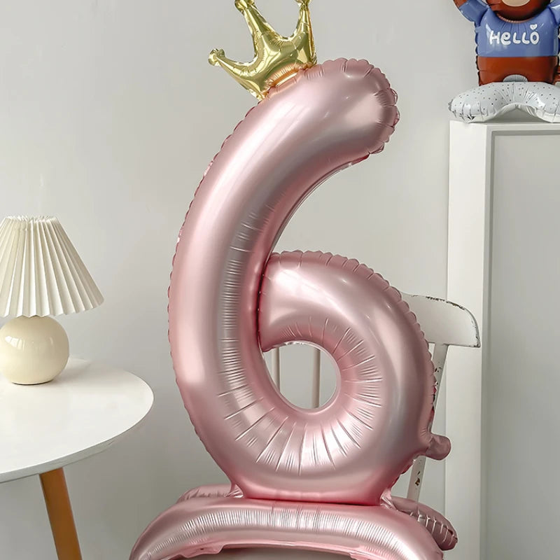 40inch Pink Blue Crown Number Foil Balloons Birthday Party Wedding Xmas Decoration Digital Ballon Kids Baby Shower Air Globos