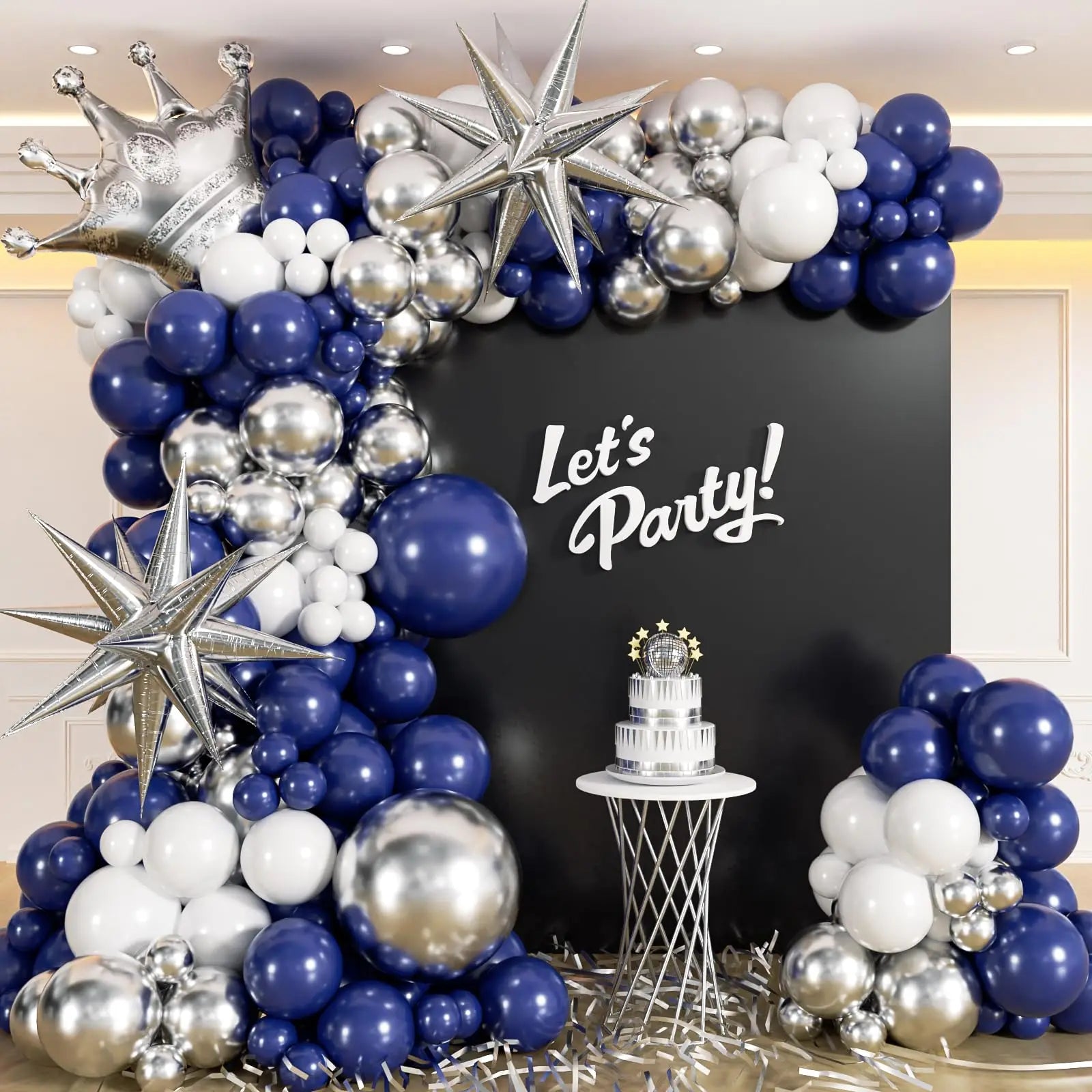 133-Piece Navy Blue & Silver Balloon Garland Arch Kit