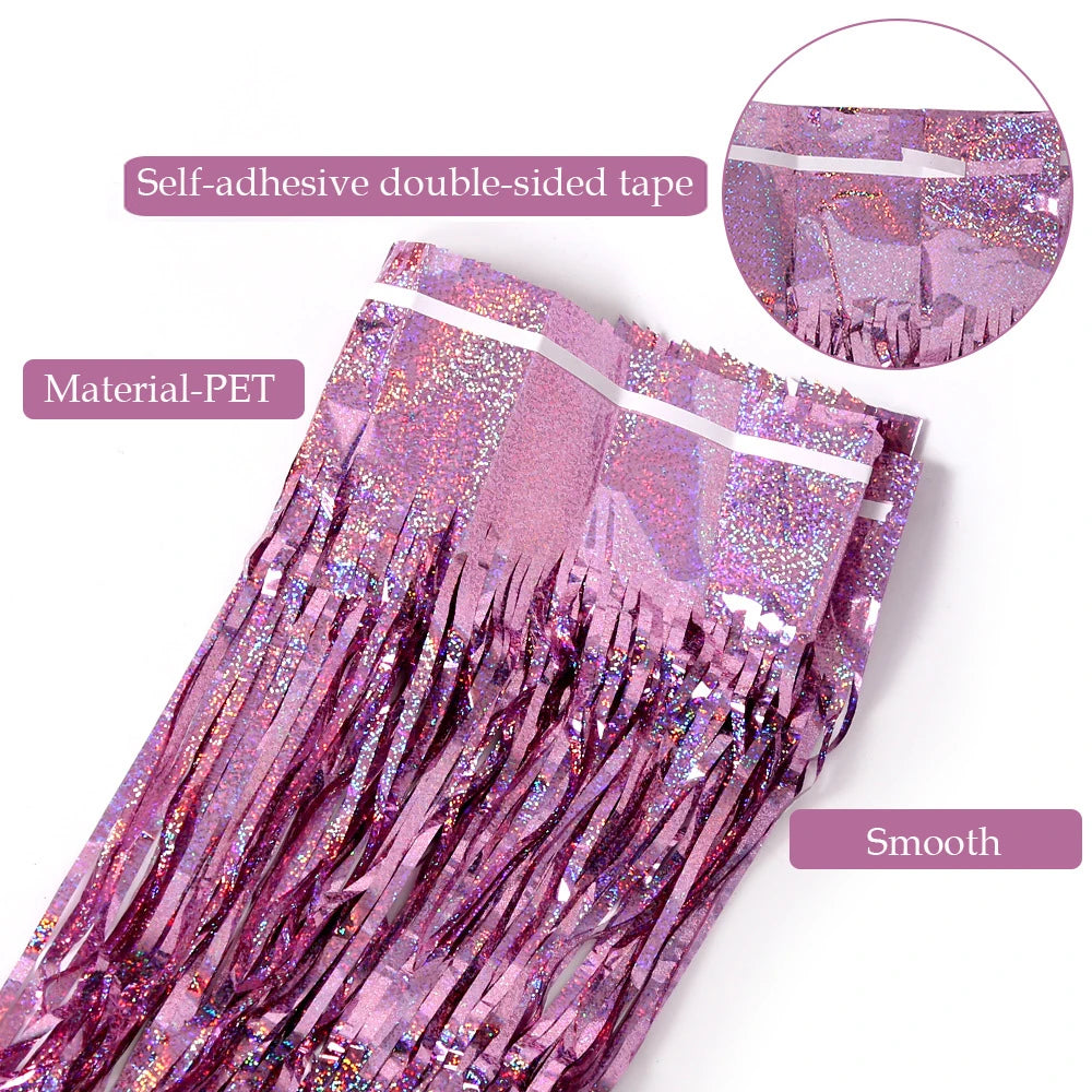 Metallic Tinsel Foil Fringe Backdrop Curtain