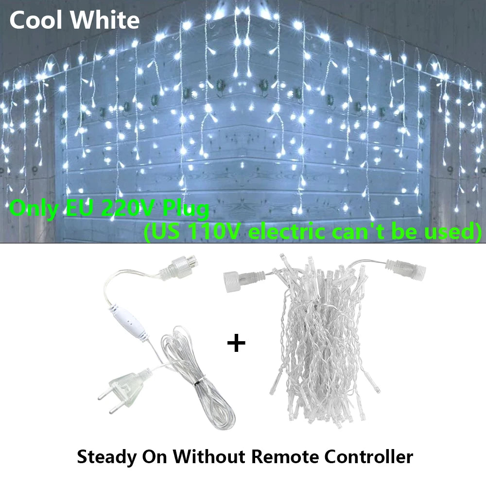 40M LED Curtain Icicle String Fairy Lights Garland Remote Outdoor For Christmas New Year Birthday Wedding Street Holiday Decor