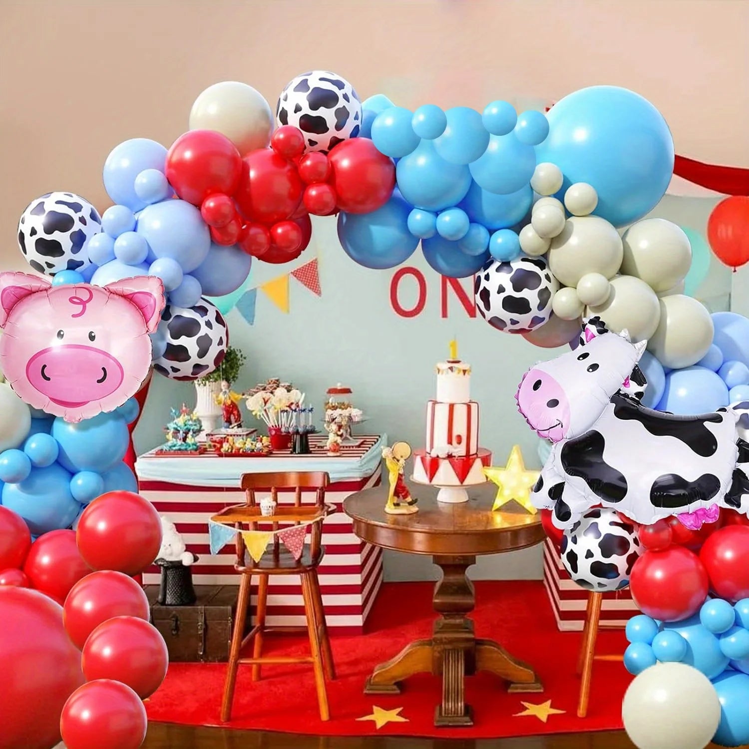 110pcs Red Blue Farm Animal Themed Balloon Garland Arch Kit,suitable for Birthday Farm Themed Birthday Party Decoration Supplies