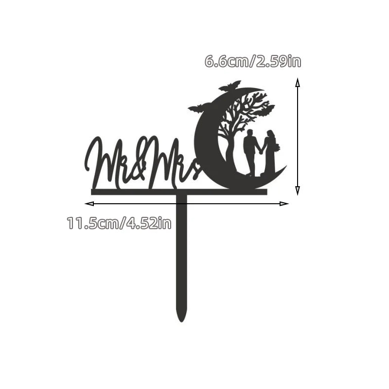 Ins Mr&Mrs Happy Wedding Cake Topper Black Acrylic Bride Groom Valentine's Day Party Cake Topper Wedding Gift Dessert Decoration