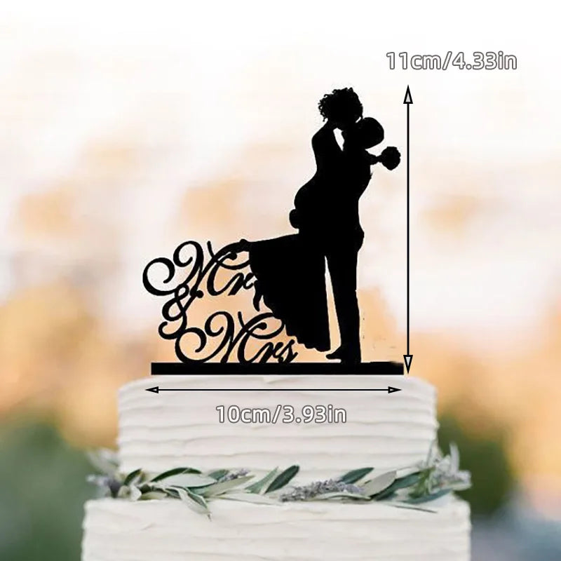 Ins Mr&Mrs Happy Wedding Cake Topper Black Acrylic Bride Groom Valentine's Day Party Cake Topper Wedding Gift Dessert Decoration