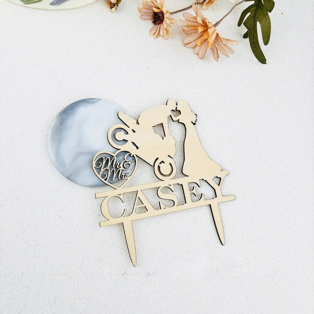 Personalized Cake Topper For Wedding Party Cake Decoration Topper Custom Couple Name Wedding  Bride Drags Groom From Motorcycle