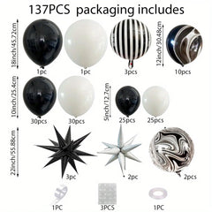 137PCS Black and White Balloon Garland Arch Kit for Birthday Weddings Disco Parties and Other Scene Decoration Items