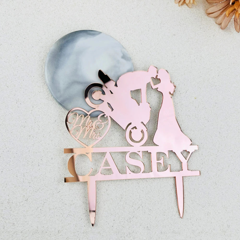 Personalized Cake Topper For Wedding Party Cake Decoration Topper Custom Couple Name Wedding  Bride Drags Groom From Motorcycle