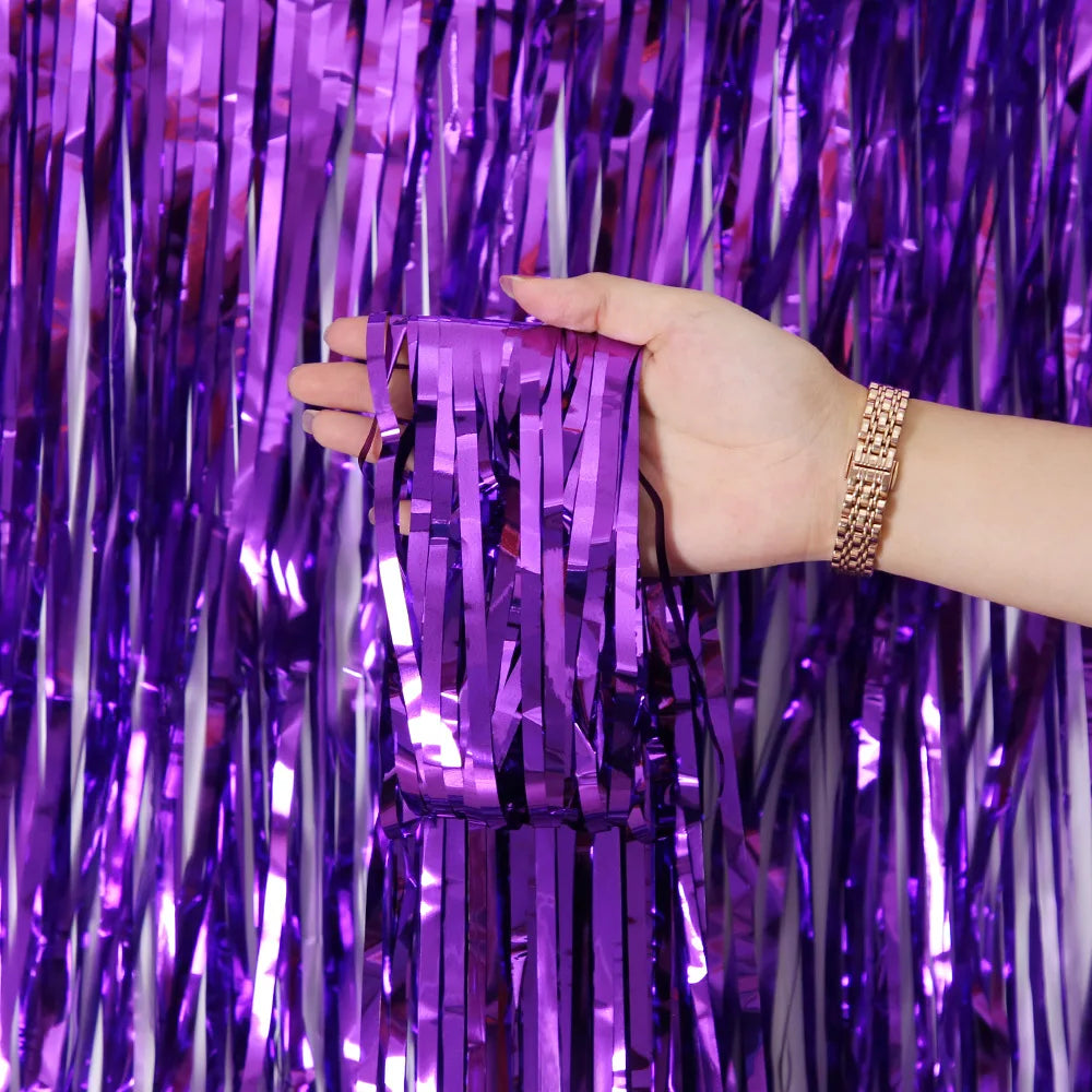 Metallic Tinsel Foil Fringe Backdrop Curtain