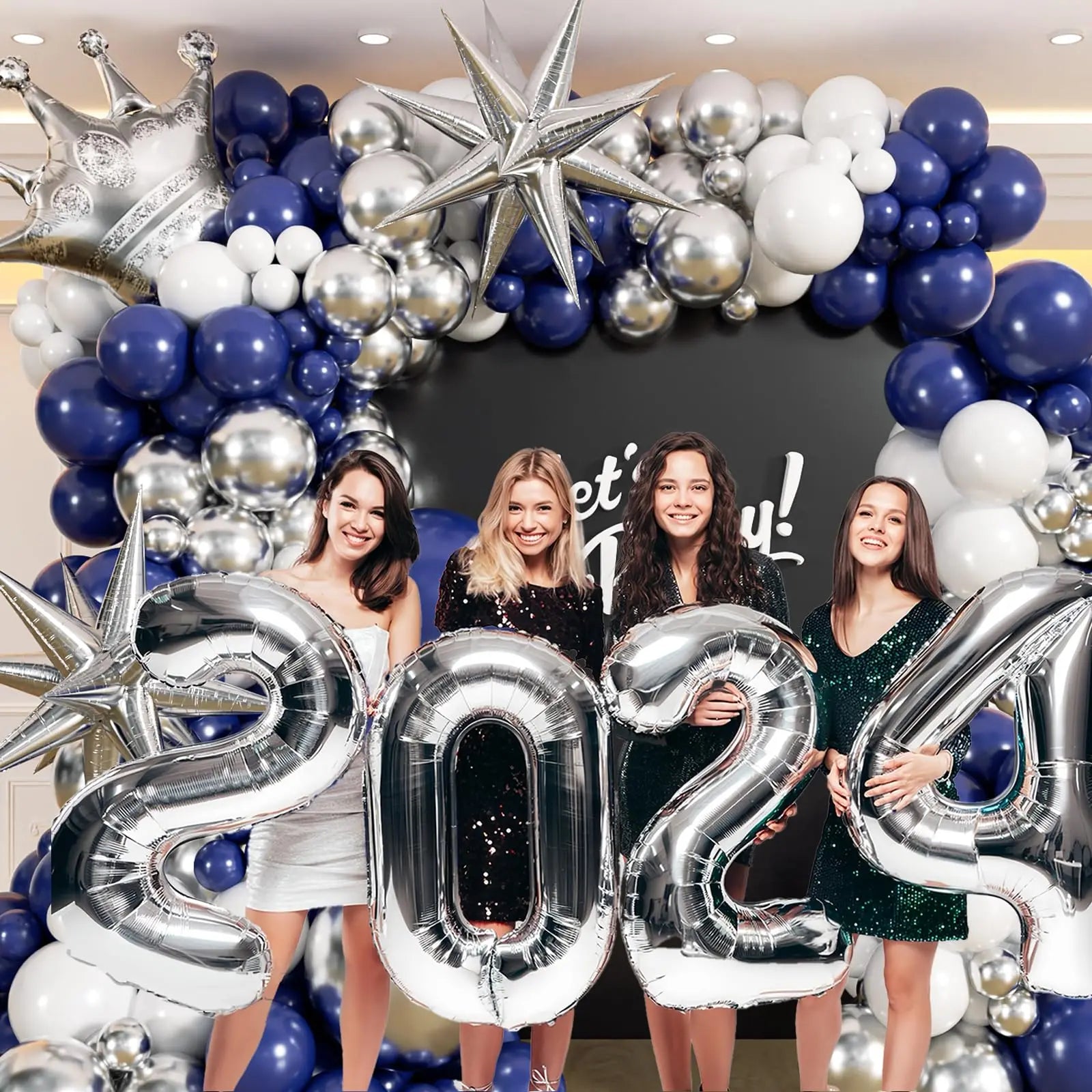 133Pcs Navy Blue and Silver Balloon Garland Arch Kit with Starburst-balloons for Graduation Wedding Anniversary Birthday Decor
