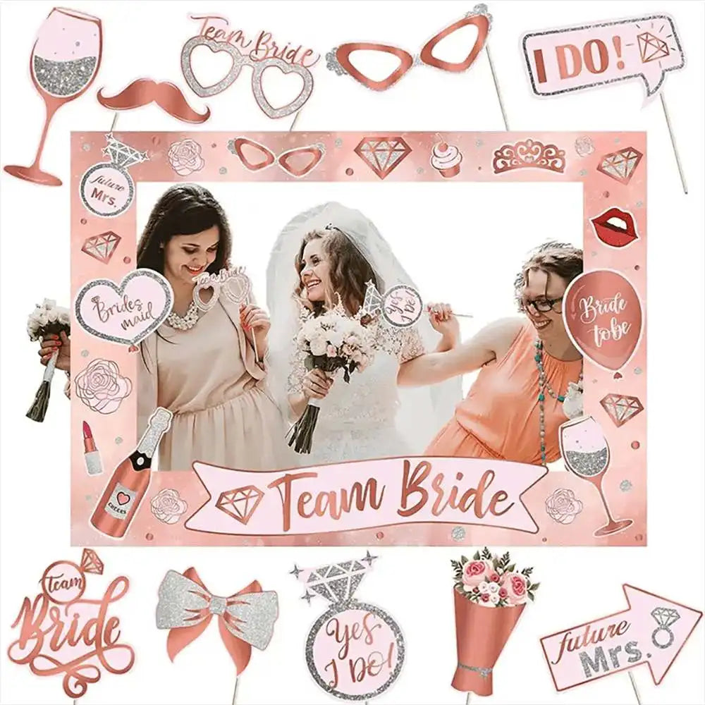 Bachelorette Party Rose Gold Photo Booth Props Set - 'Team Bride' Handheld Frame- Perfect for Bridal Showers & Wedding