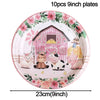Pink Farm Animals Birthday Decor Disposable Tableware Set Paper Banner Floral Plates Baby Shower Girl Birthday Party Decorations