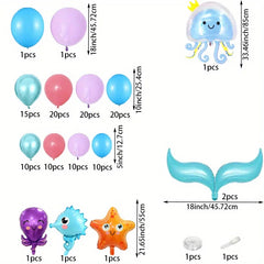 125pcs Marine Animal Themed Garland Arch Kit, Birthday Party Balloon Decoration, Anniversary Indoor and Outdoor Scene Decoration