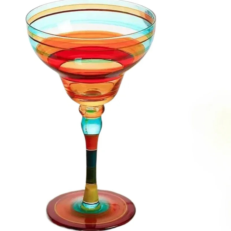 Handmade Colorful Margarita & Champagne Cocktail Glasses Set Creative Design for Home Bar Wedding Party Elegant Unique Drinkware
