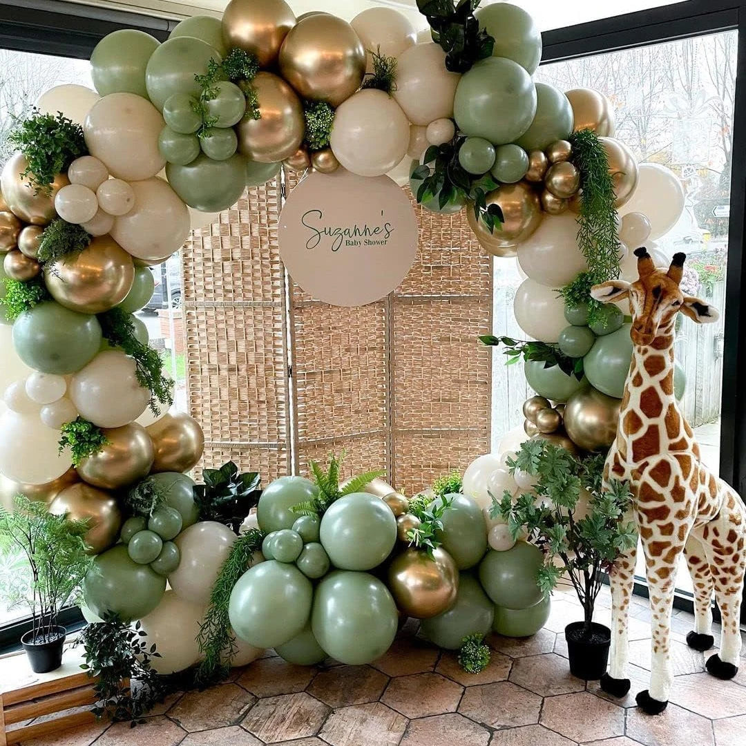 226PCS Sage Green & White Sand Balloon Arch Kit: Green, Beige, Gold Metallic & Confetti Balloons Garland for Birthday, Wedding,