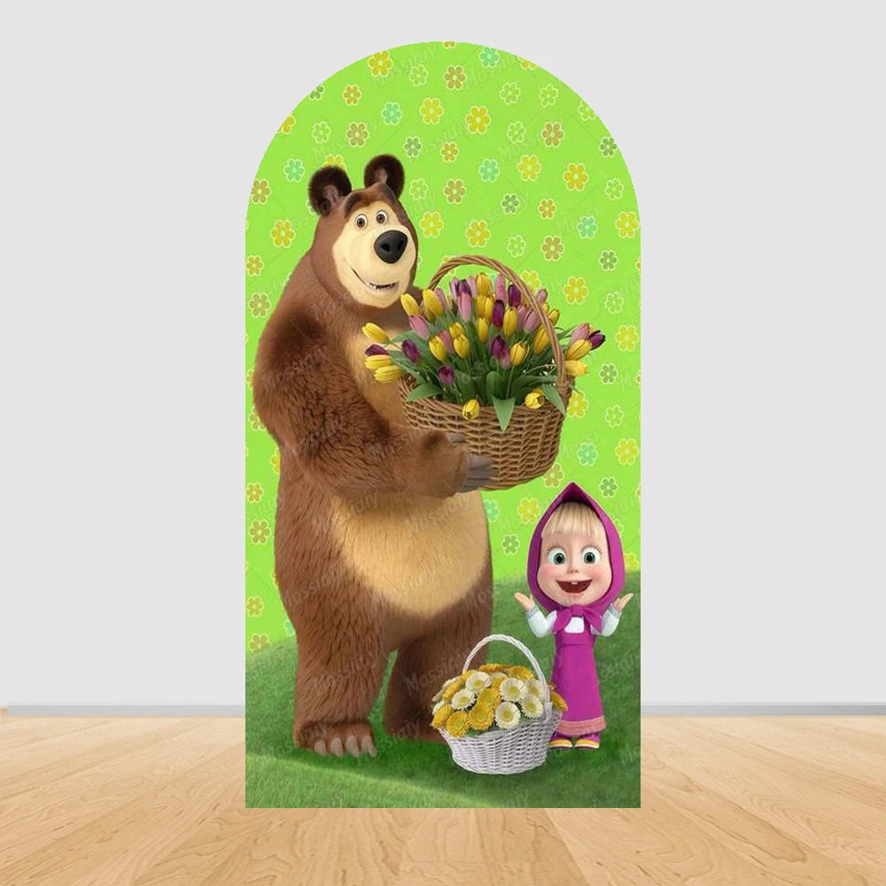 Children's Birthday Theme Arch Backdrop Girl and Bear Baby Shower Party Decor Kids Baptism Photo Photography Background Supplies