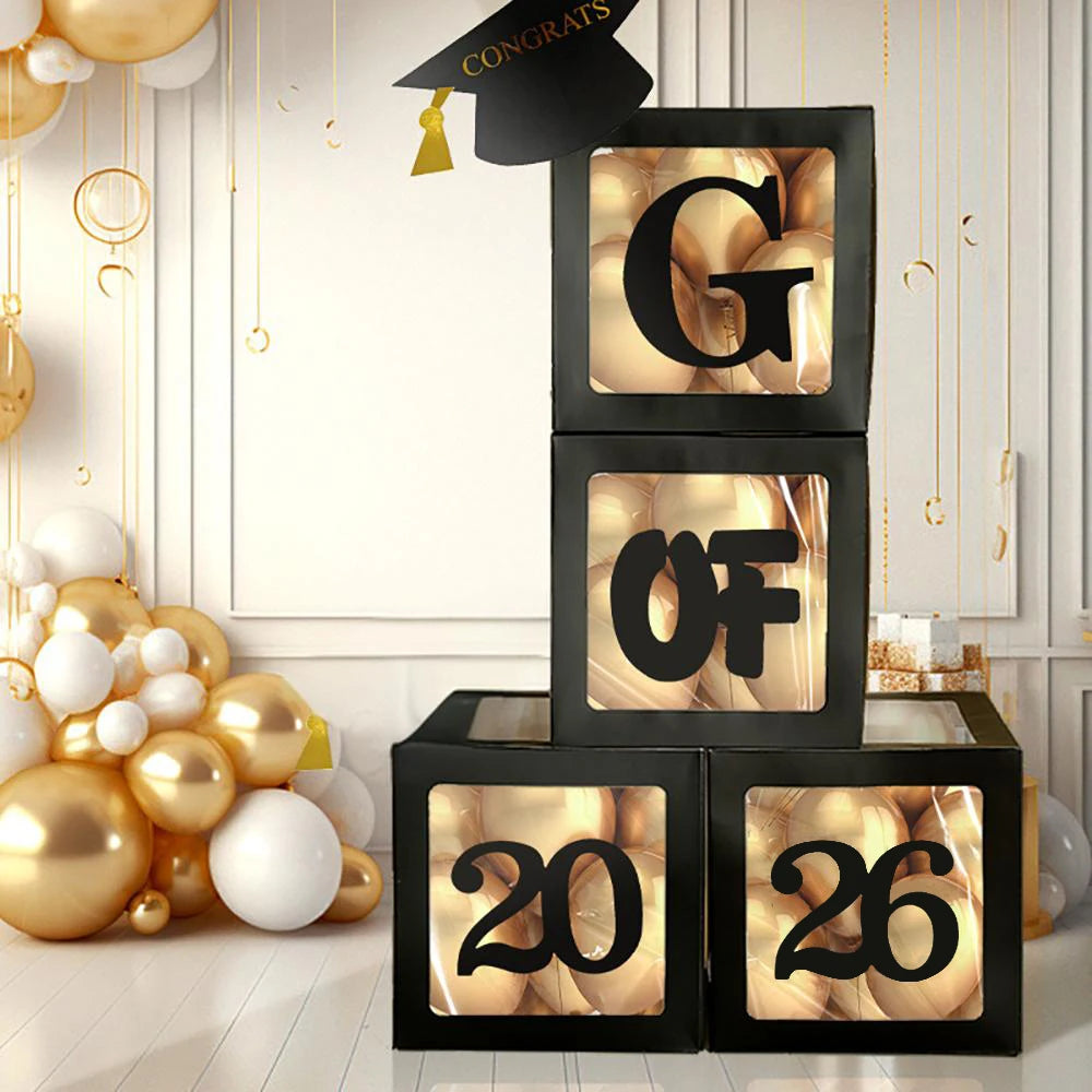 Runtowo 1set 2026 Black Graduation Balloon Box ,Graduation Party Decorations ,Class of 2026 Party Background Decor
