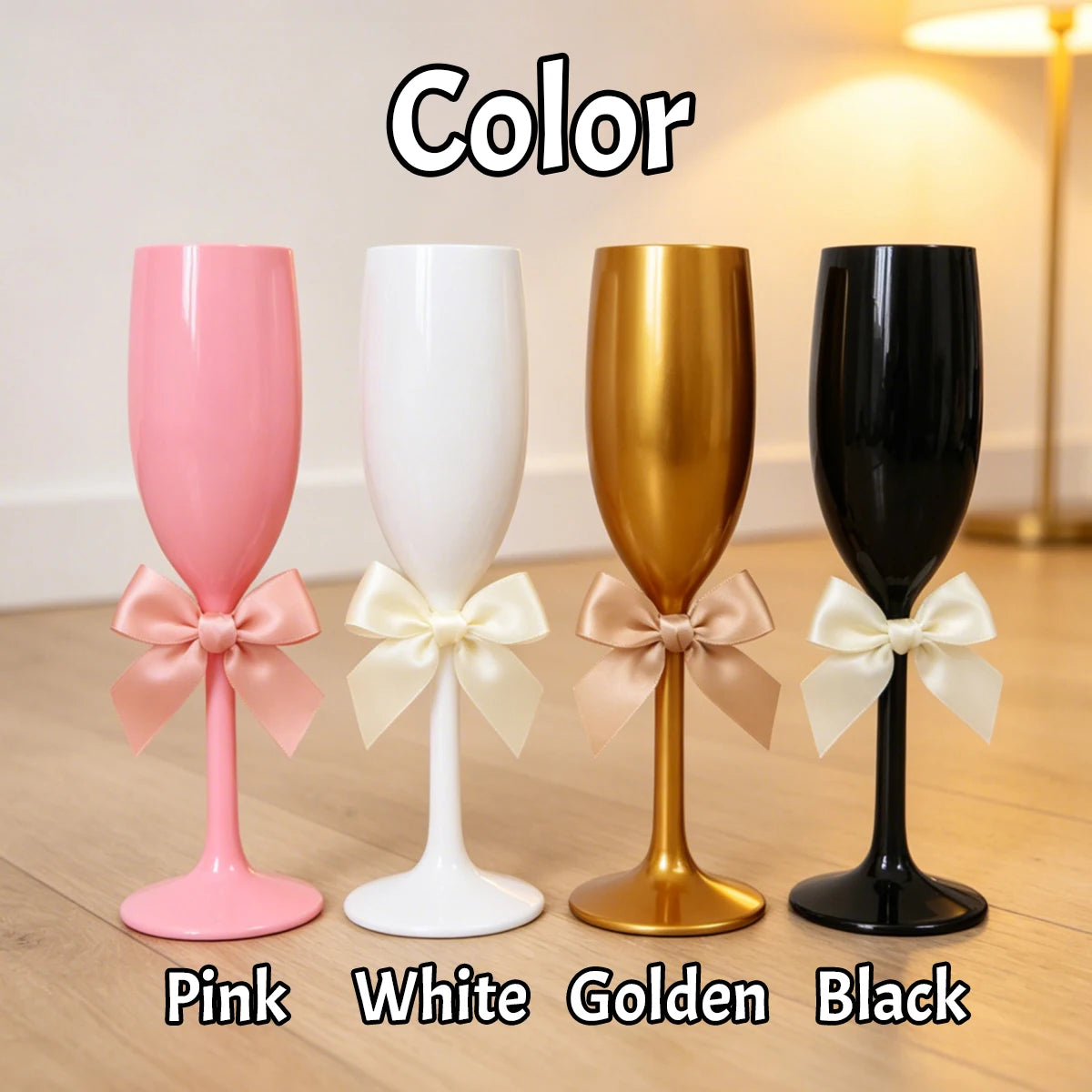 Colorful Bow Champagne Flute Cups Reusable Acrylic Wine Glasses for Birthday Bachelorette Engagement