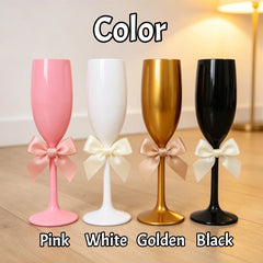 Colorful Bow Champagne Flute Cups Reusable Acrylic Wine Glasses for Birthday Bachelorette Engagement
