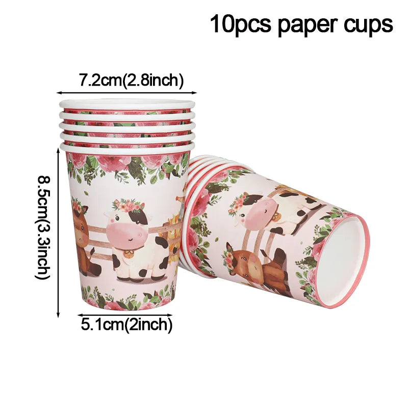 Pink Farm Animals Party Tableware & Decoration Set