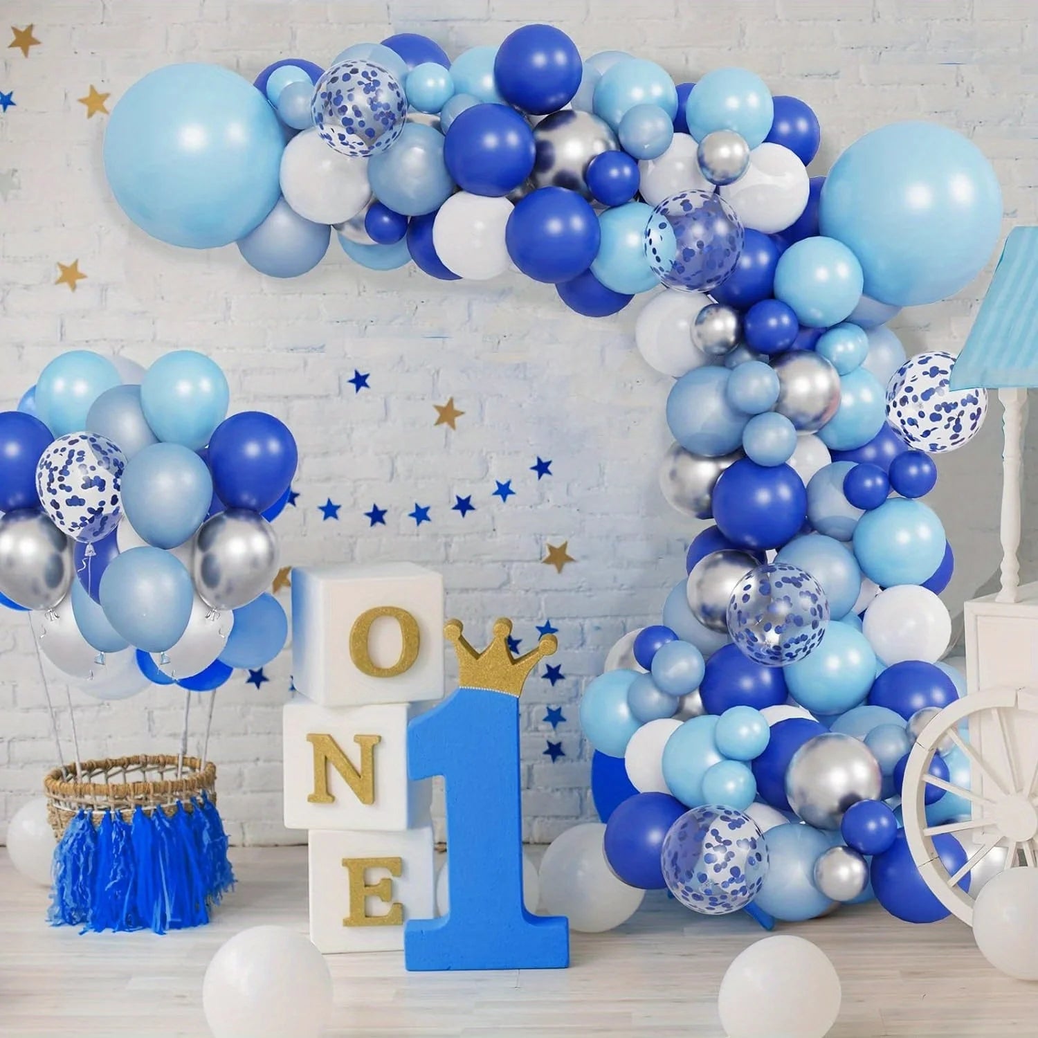 127pcs Royal Blue Gold Graduation Balloon Wreath Arch Set with Graduation Hat 2024 Graduation Ball Birthday Party Decoration