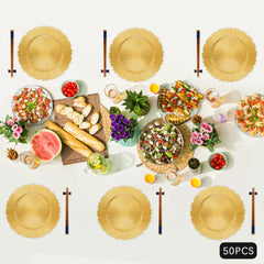 50pcs Gold Charger Plates Set, 33cm/13in Round Charger Plates, for Wedding Party Baby Shower , Restaurants Table Decor
