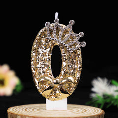 Luxury Gold Glitter Crown Number Birthday Candles, Rhinestone Bow Cake Topper, Atmosphere Decor for Party, Wedding, 18th Birthda