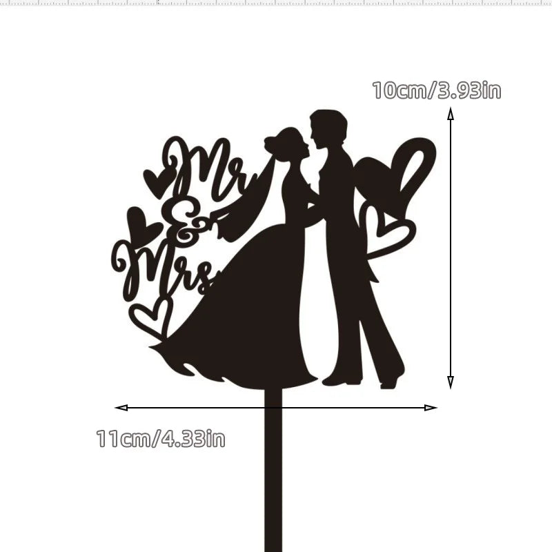 Ins Mr&Mrs Happy Wedding Cake Topper Black Acrylic Bride Groom Valentine's Day Party Cake Topper Wedding Gift Dessert Decoration