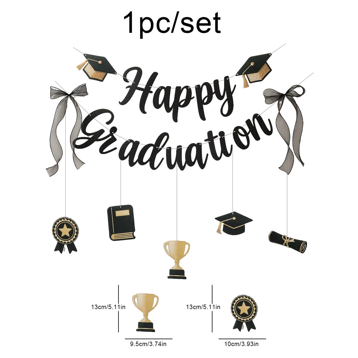 2026 Graduation Decorations, Black and Gold Banner, Background Wall, Bow Hanging Ornaments