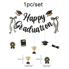 2026 Graduation Decorations, Black and Gold Banner, Background Wall, Bow Hanging Ornaments