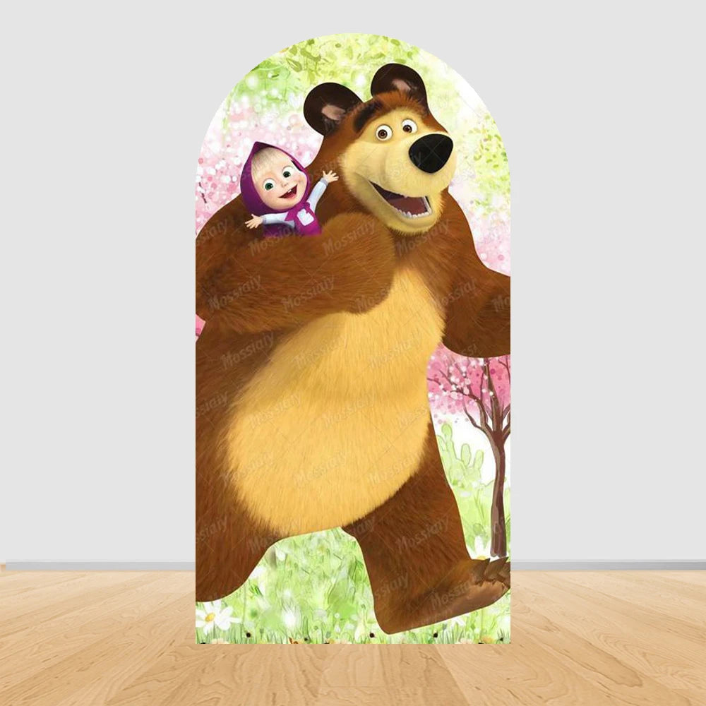 Children's Birthday Theme Arch Backdrop Girl and Bear Baby Shower Party Decor Kids Baptism Photo Photography Background Supplies