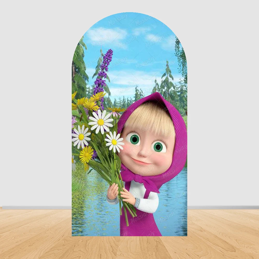 Children's Birthday Theme Arch Backdrop Girl and Bear Baby Shower Party Decor Kids Baptism Photo Photography Background Supplies