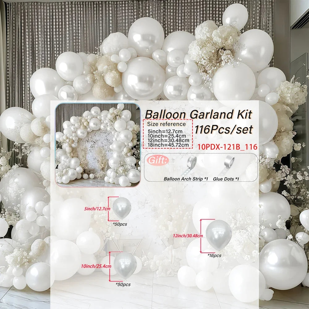 58/116pcs Pearl White,Balloon Arch Kit,Wedding,Birthday Party,Anniversary,Bridal Gift Party,Christmas,Retirement,Proposal