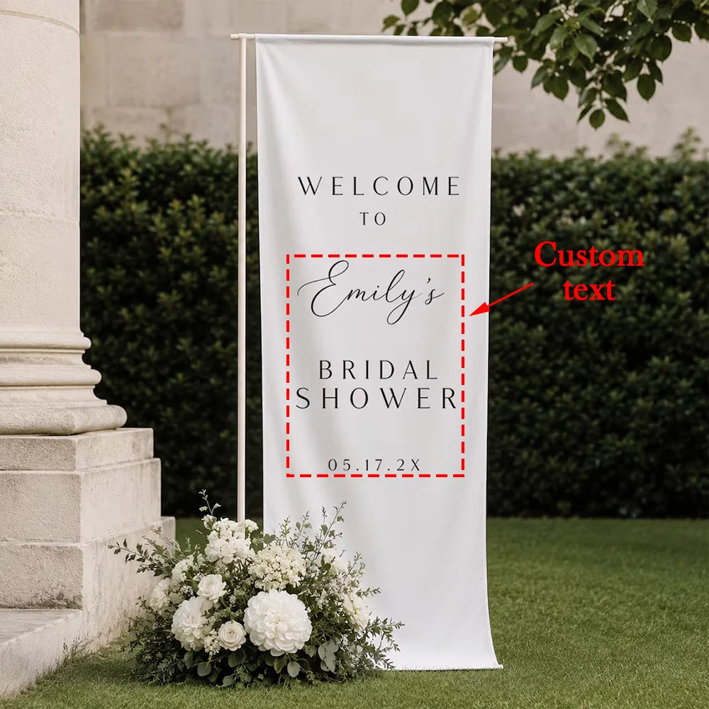 Personalized Bridal Shower Welcome Fabric Sign Boho Wedding Backdrop Banner Rustic Outdoor Engagement Party Bachelorette Decor
