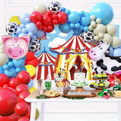 110pcs Red Blue Farm Animal Themed Balloon Garland Arch Kit,suitable for Birthday Farm Themed Birthday Party Decoration Supplies